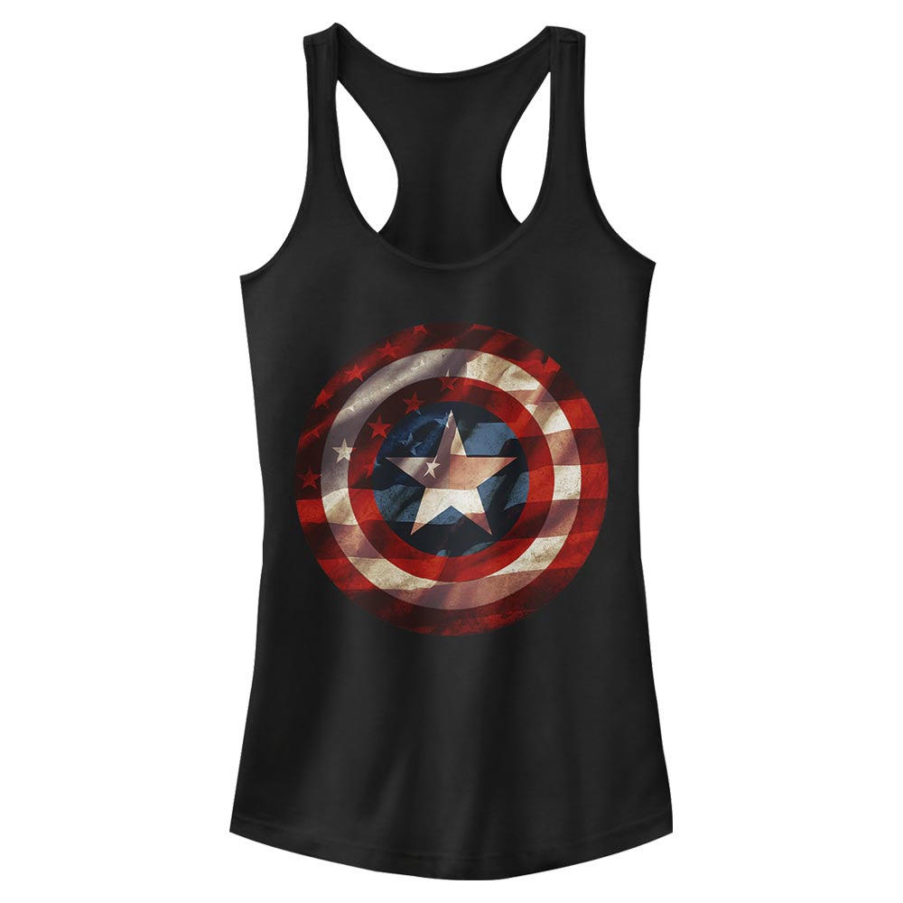 Junior's Marvel Flag Shield Tank Top