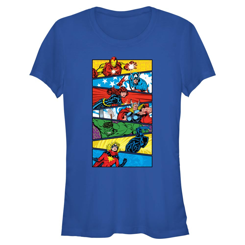 Junior's Marvel Avengers Classic Avengers Panel Stack T-Shirt